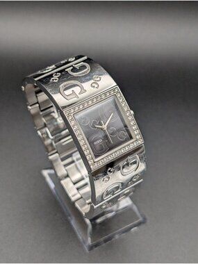Vintage Guess Stainless Steel Cuff Watch, Monogram Dial & Bracelet